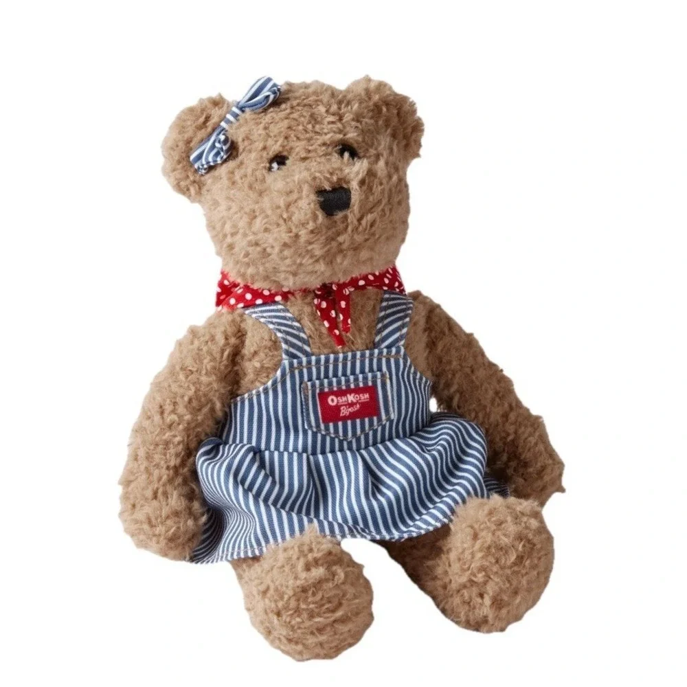 Oshkosh Tosh B'gosh' Girl Bear Plush Hickory Stripe Skirtall Red Bandana Bow New